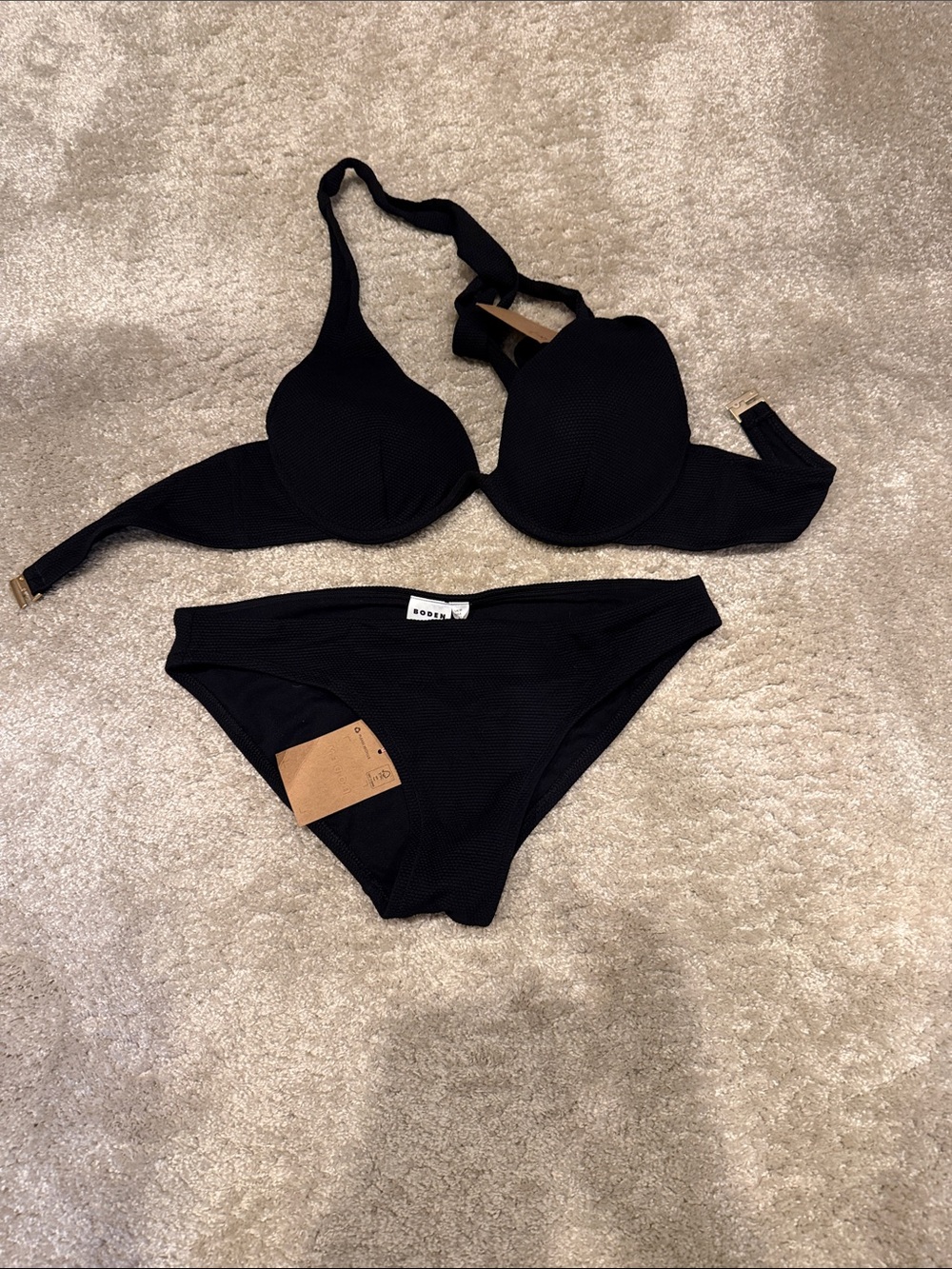 NWT Boden swimsuit. Black Textured  Push-Up Bikini Set - Women Swim